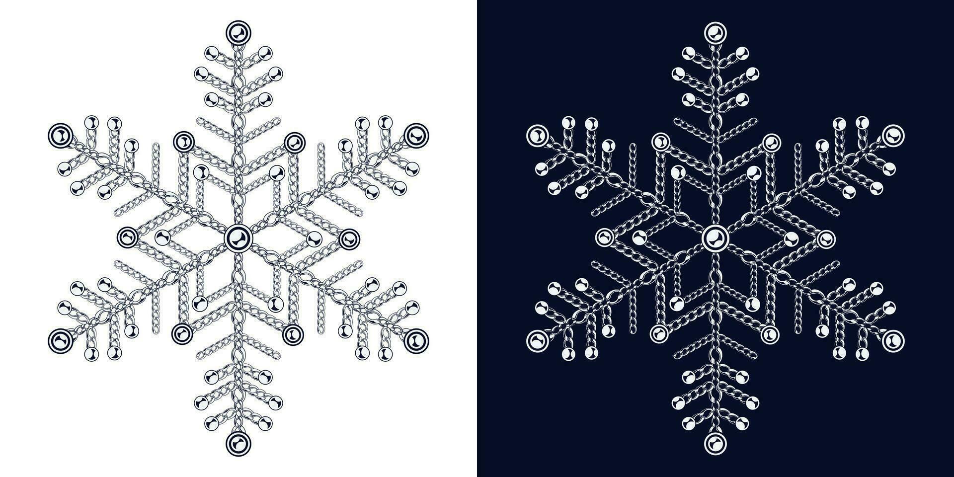 fint svartvit snöflinga tillverkad av Smycken kedjor vektor