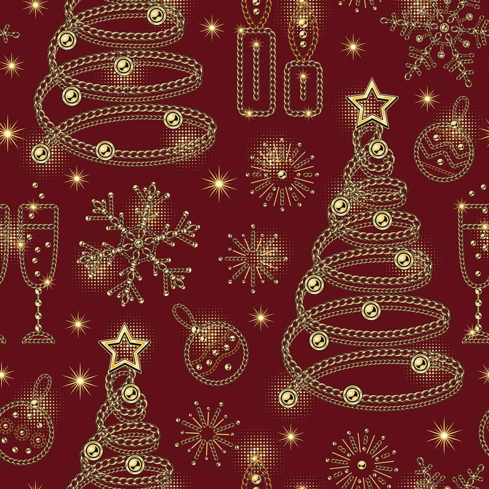luxe Smycken jul mönster med guld kedjor vektor
