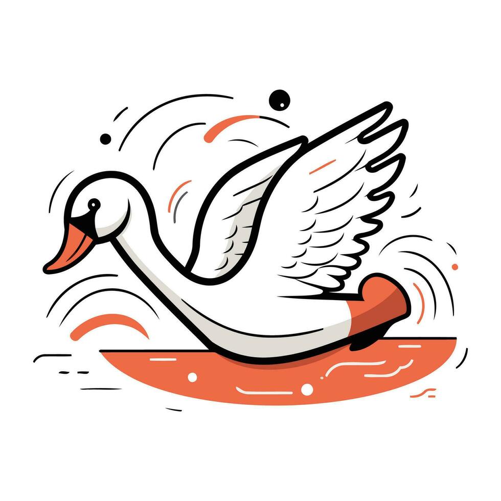 Vektor Illustration von ein Schwan mit ein Surfbrett auf ein Weiß Hintergrund.