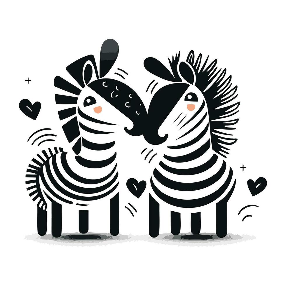 söt zebra par i kärlek. vektor illustration. tecknad serie stil.