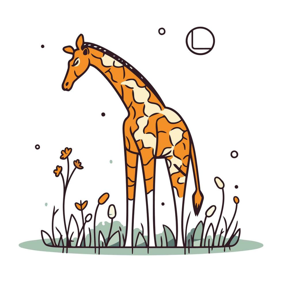 giraff i de gräs. söt tecknad serie vektor illustration.