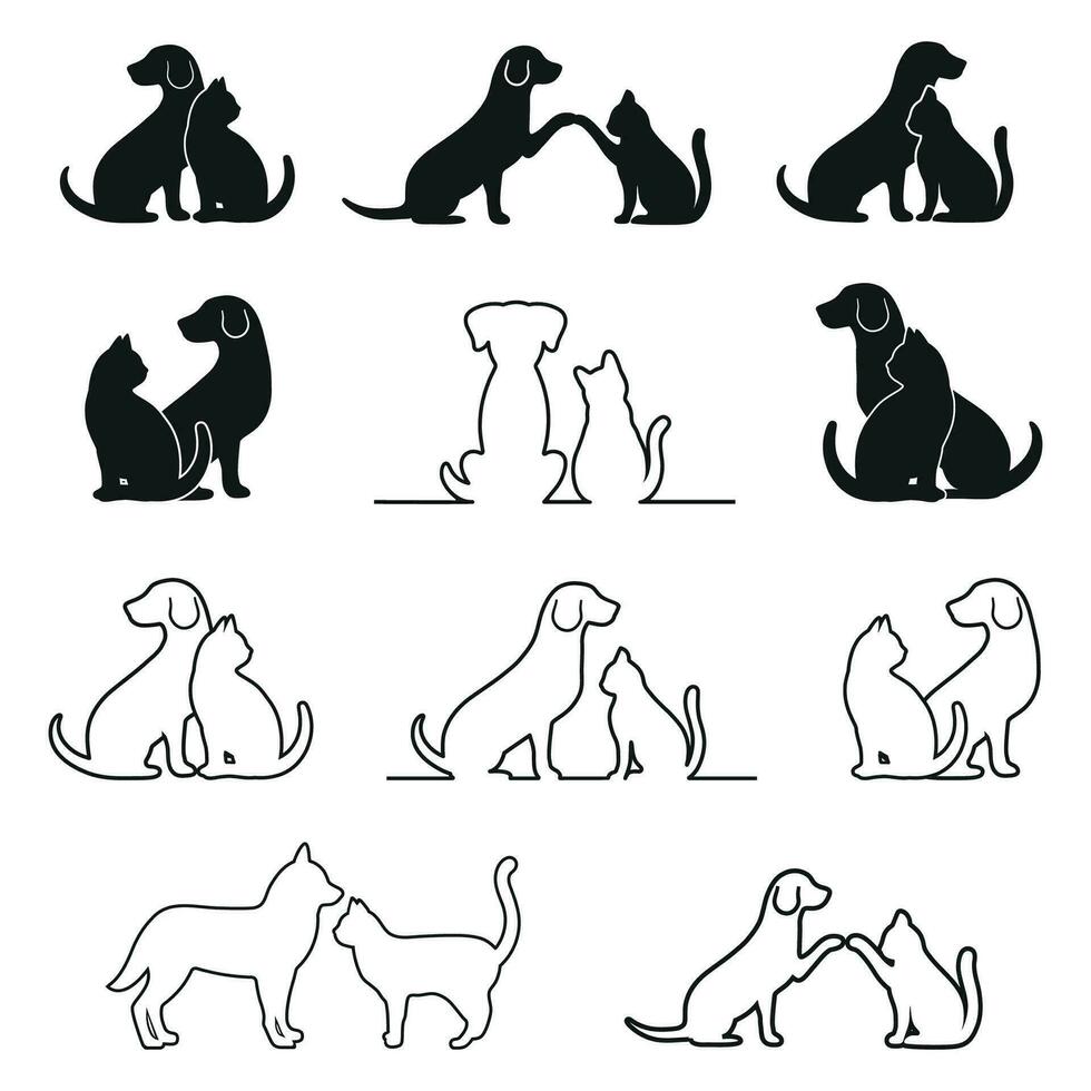 Illustration einstellen von Silhouetten von ein Hund und ein Katze vektor