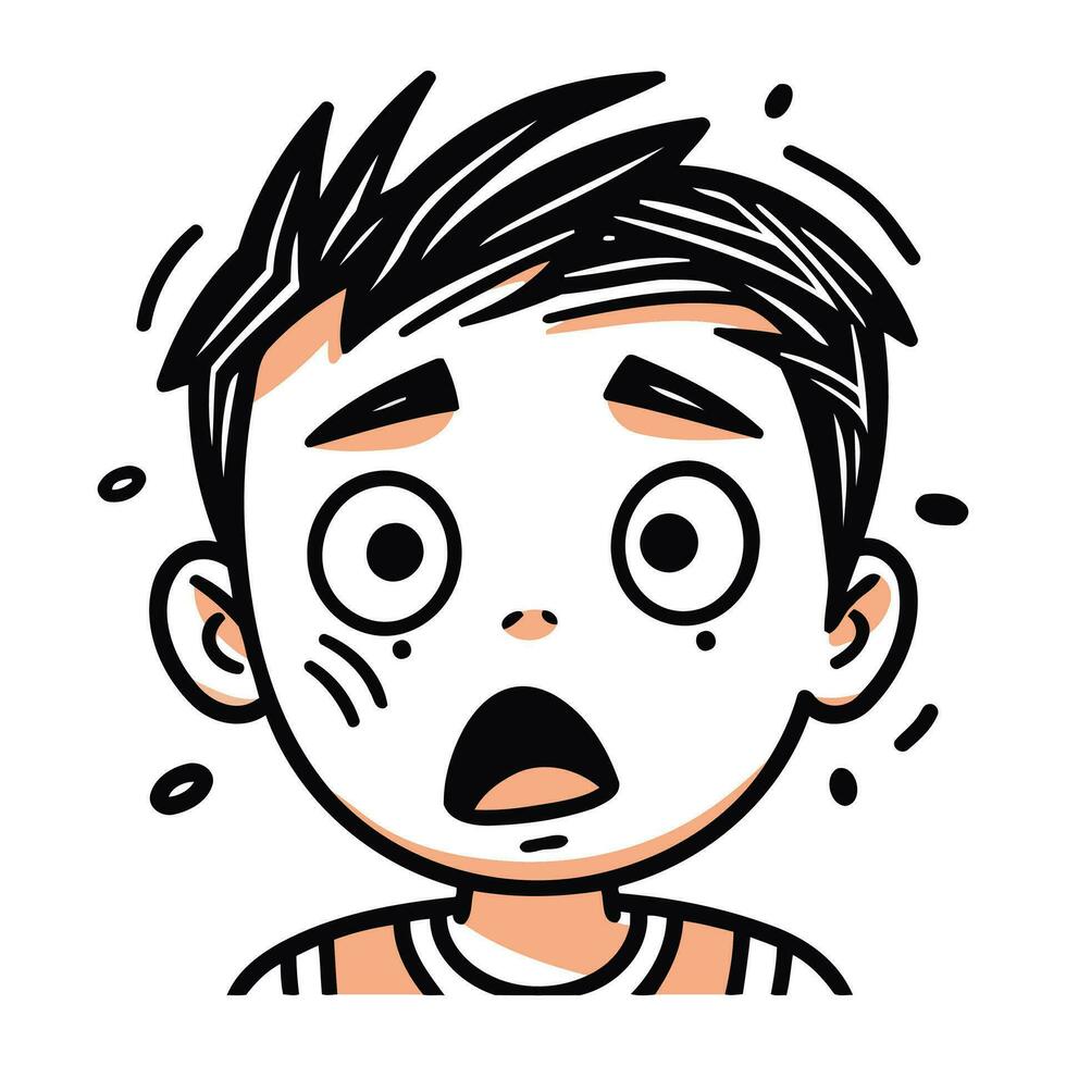 Illustration von ein Junge mit ein erschrocken Gesicht. Vektor Illustration.
