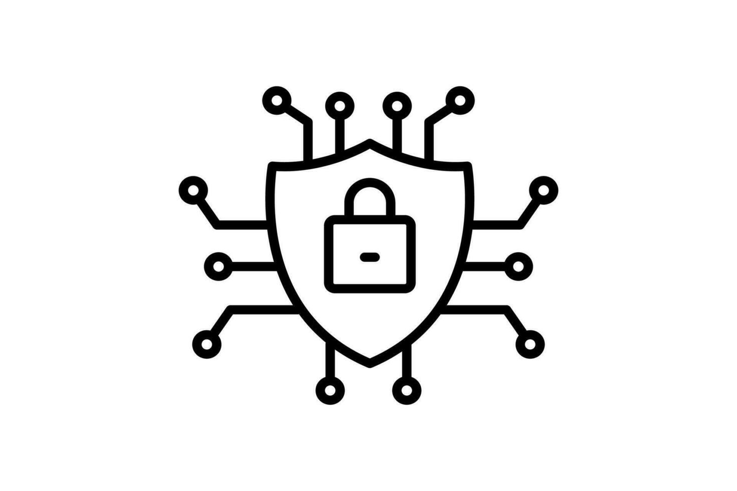 Cyber Sicherheit Symbol. Schild mit Vorhängeschloss und Netzwerk. Symbol verbunden zu Gerät, schützen, Computer Technologie. Linie Symbol Stil. einfach Vektor Design editierbar