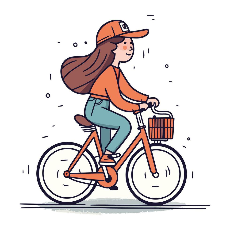 ung kvinna ridning en cykel. vektor illustration i klotter stil.