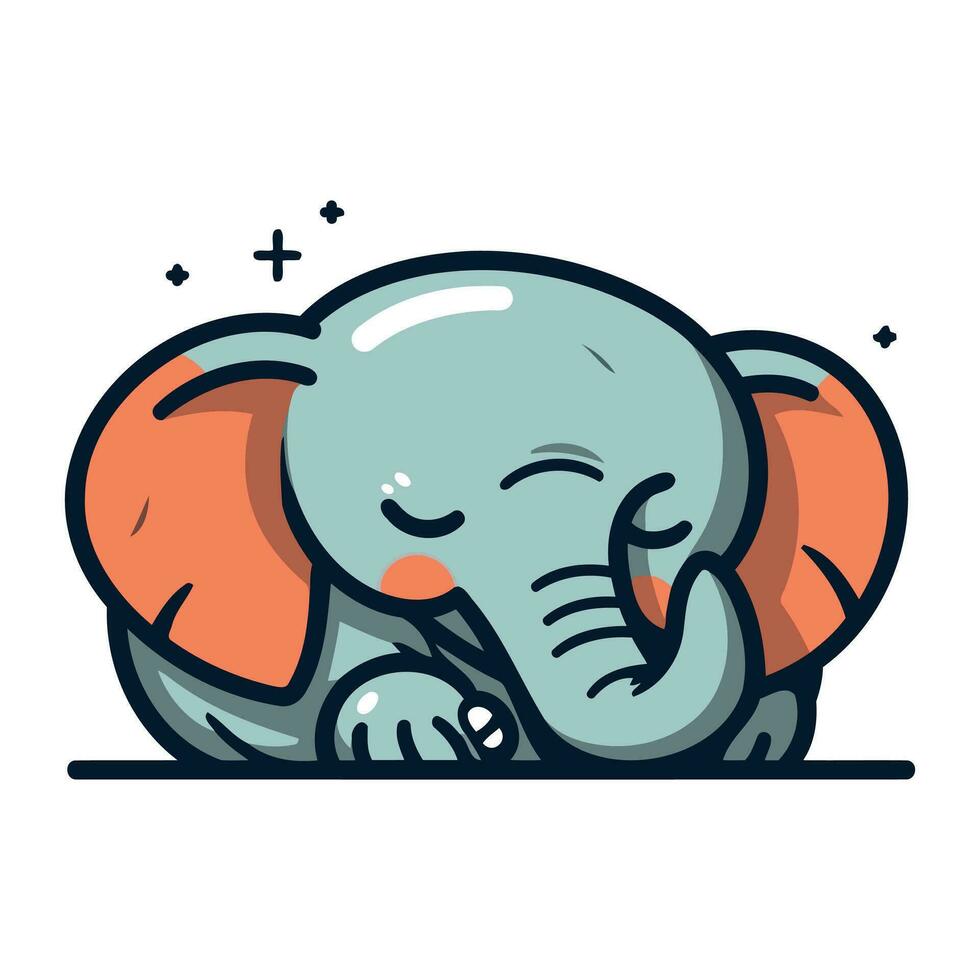 söt elefant sovande på en kudde. vektor illustration i tecknad serie stil.