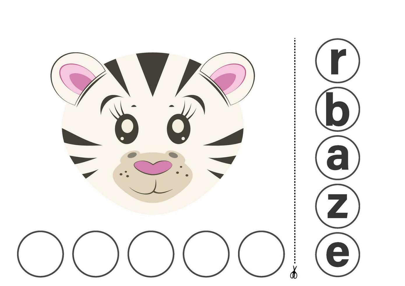 lehrreich Spiel zum Kinder Komplett das Wort Zebra. druckbar Arbeitsblätter vektor