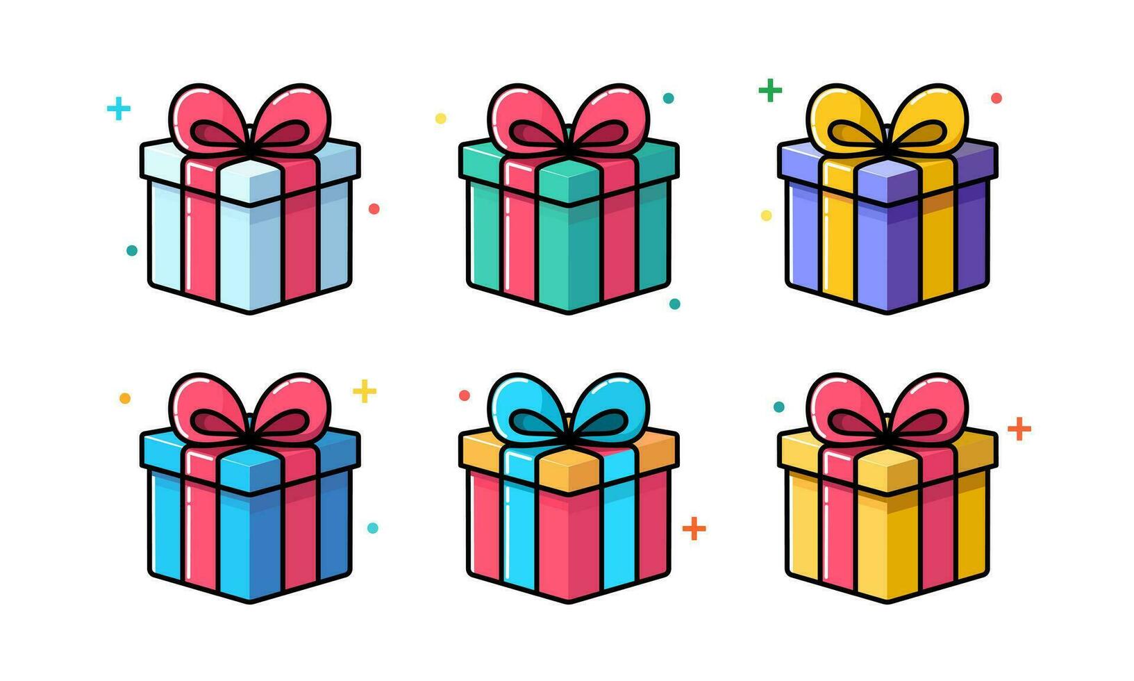 uppsättning av gåva lådor med band. jul, hjärtans dag, och Lycklig födelsedag dag. vektor illustration.
