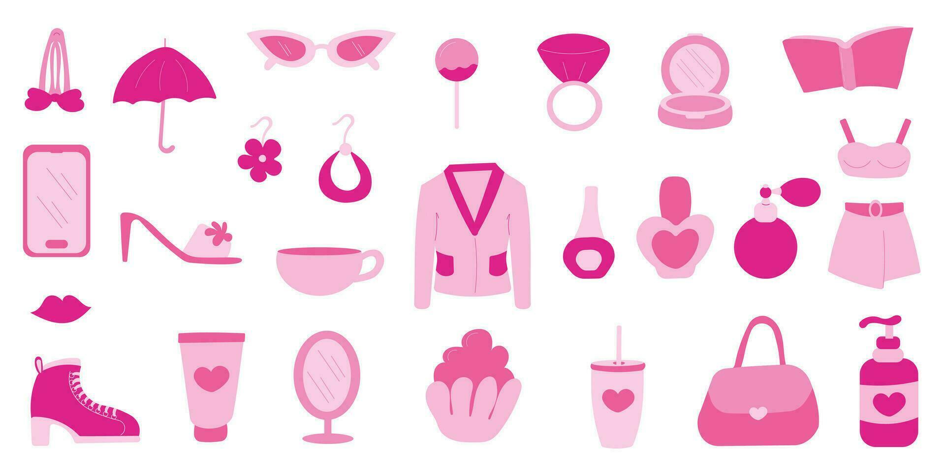 barbicore uppsättning element rosa docka Tillbehör spela vektor