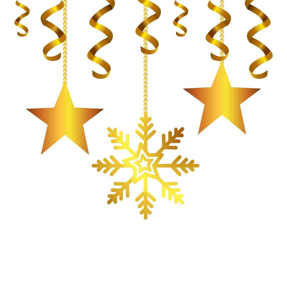 Schneeflocke mit goldenen Sternen von Weihnachten hängen vektor