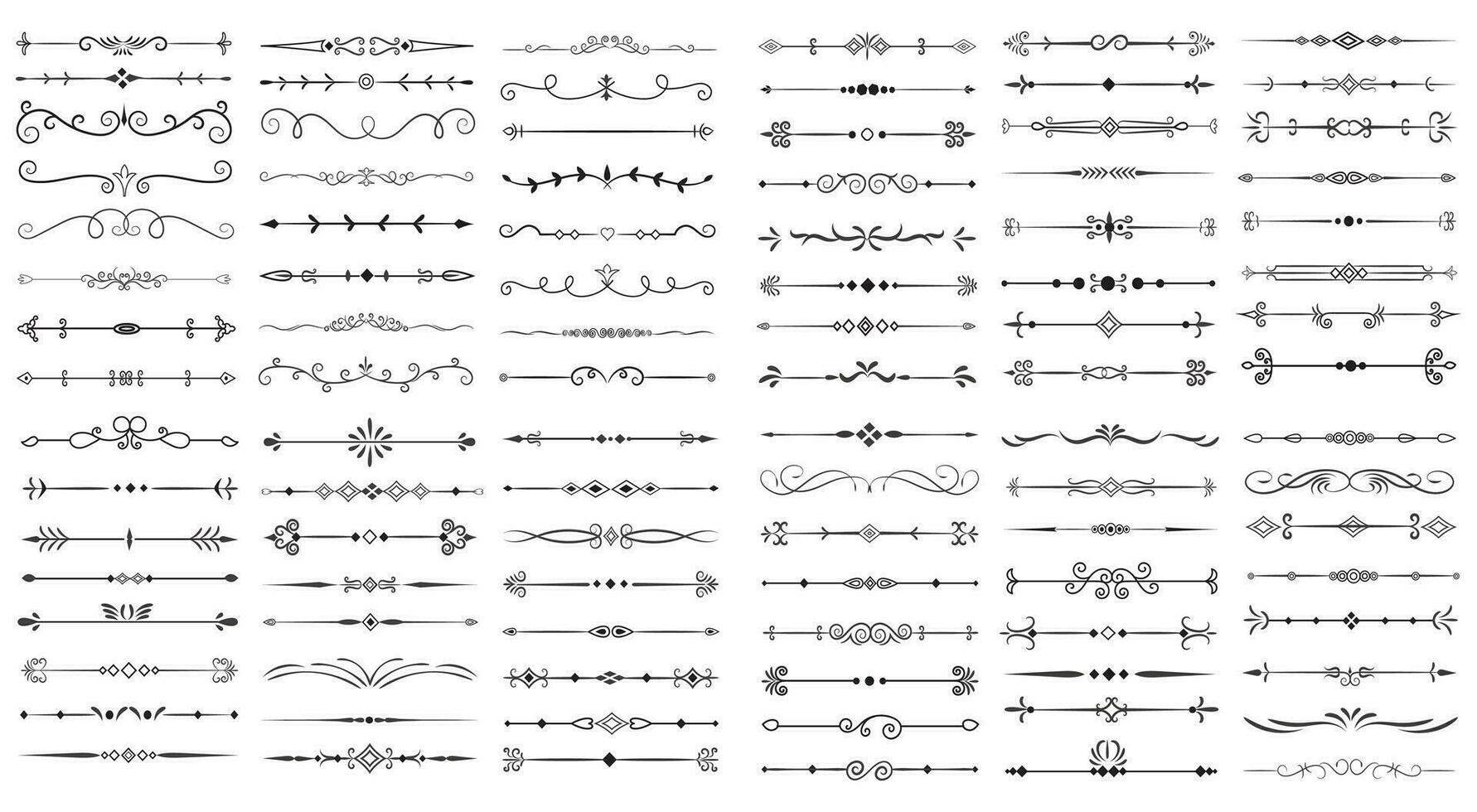 sida delare och design element. uppsättning av olika enkel svart delare design, blandad delare samling mall vektor. samling av blommig avdelare element mega dekoration för kalligrafi. vektor