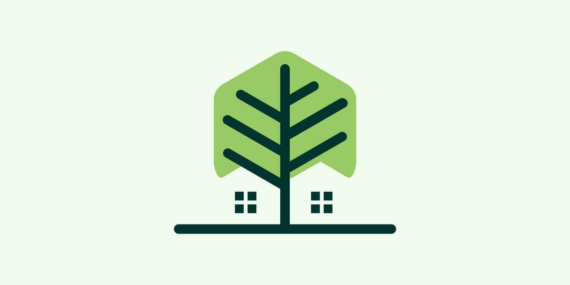 Logo Design kombinieren das gestalten von ein Baum mit ein Haus gemacht im ein minimalistisch und abstrakt Stil. vektor