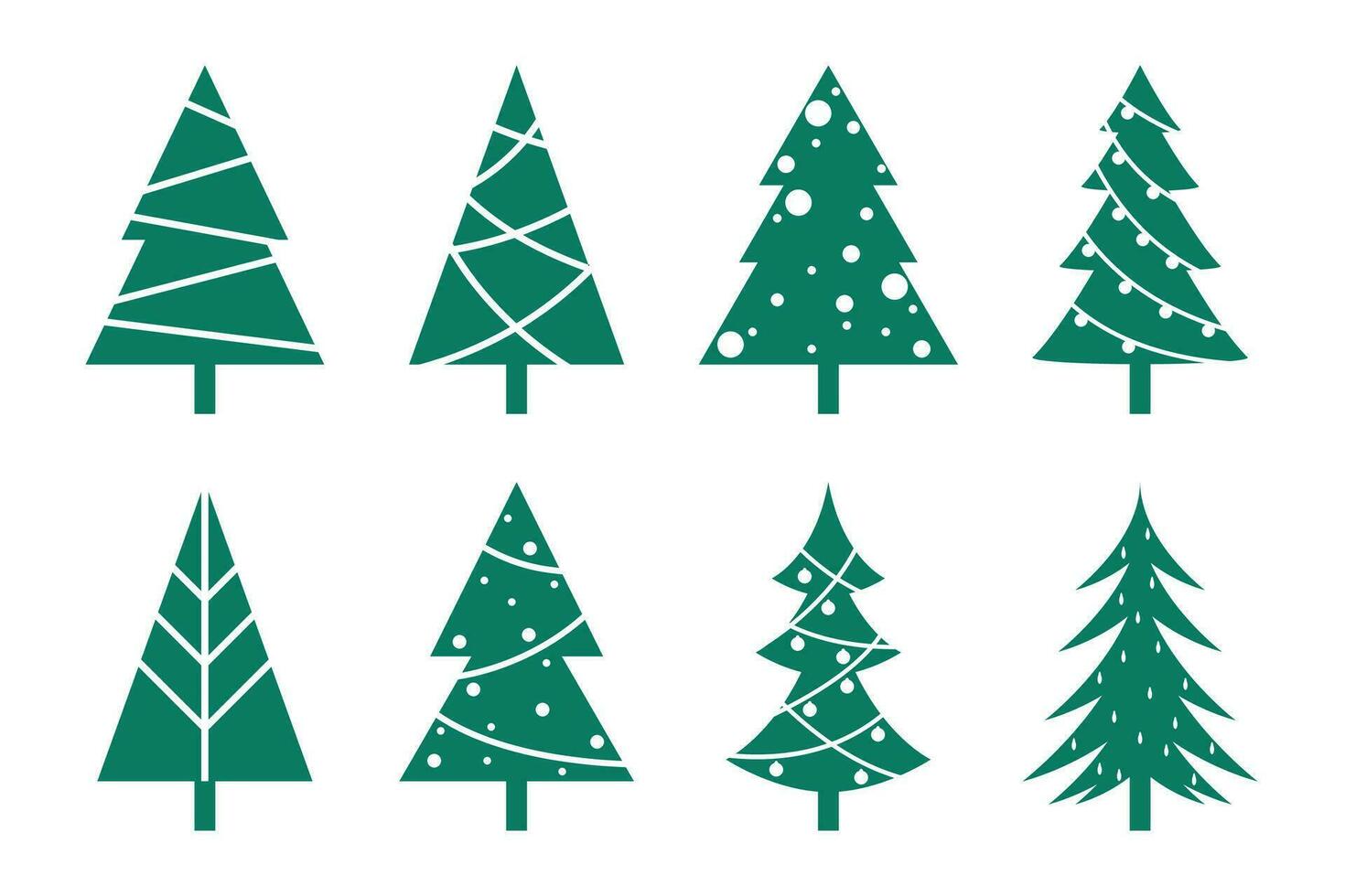 Sammlung von Hand gezeichnet eben Weihnachten Bäume. Vektor Illustration.