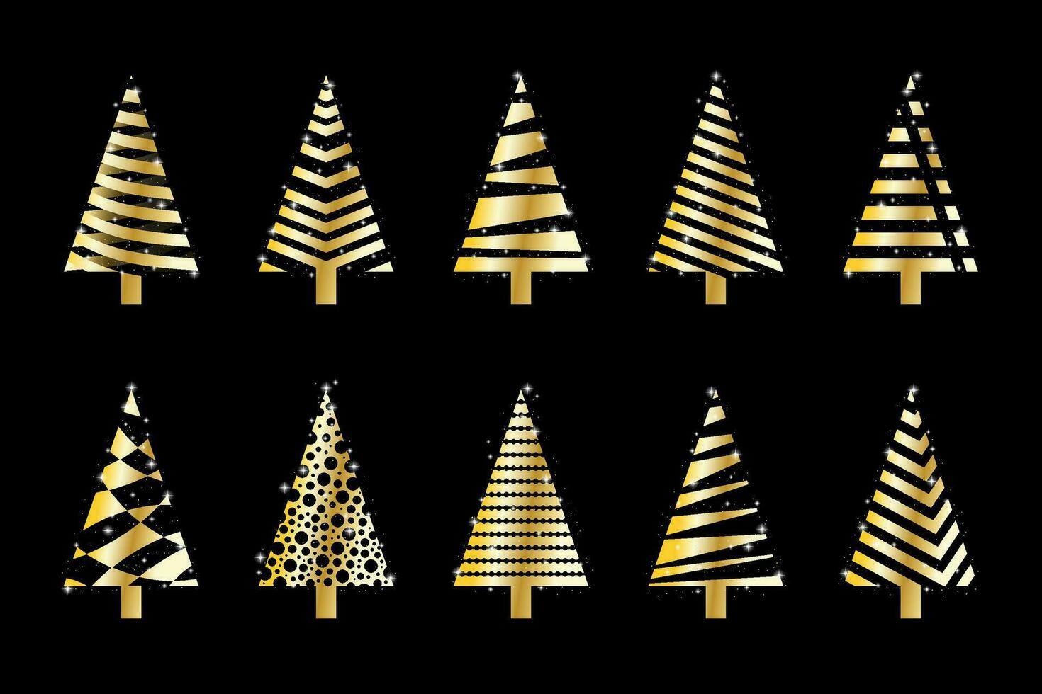 Sammlung von Hand gezeichnet eben Weihnachten Bäume. Vektor Illustration.