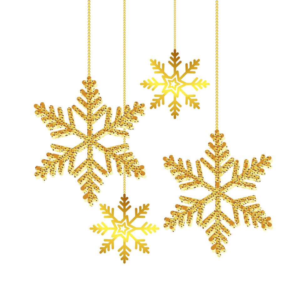 Schneeflocken golden von Weihnachten hängenden isolierten Symbol vektor