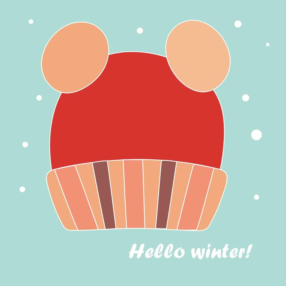vinter- barns hatt med buboor. Hej vinter. platt vektor illustration