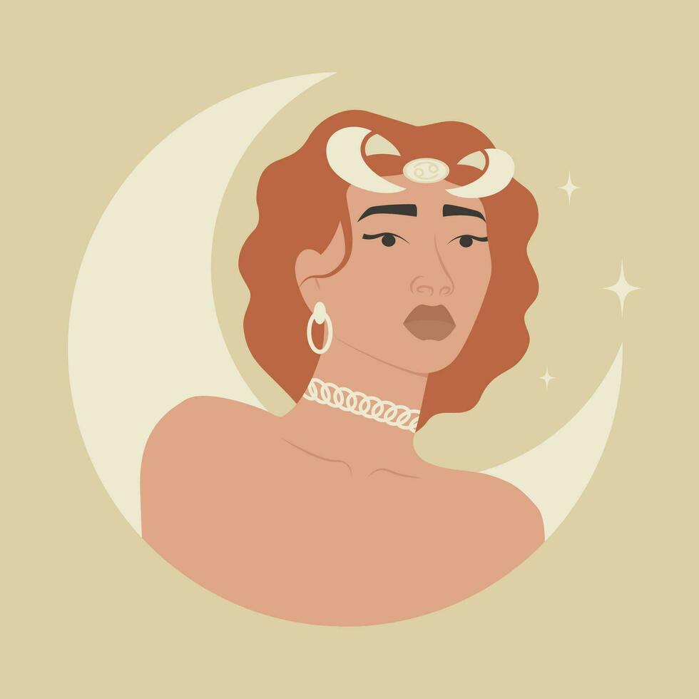 cancer zodiaken tecken röd håriga kvinna tecknad serie vektor illustration