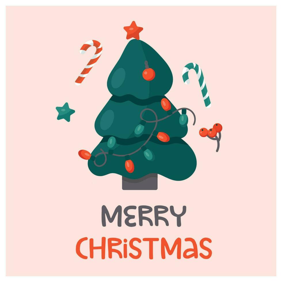 fröhlich Weihnachten Gruß Karte mit Weihnachten Baum vektor