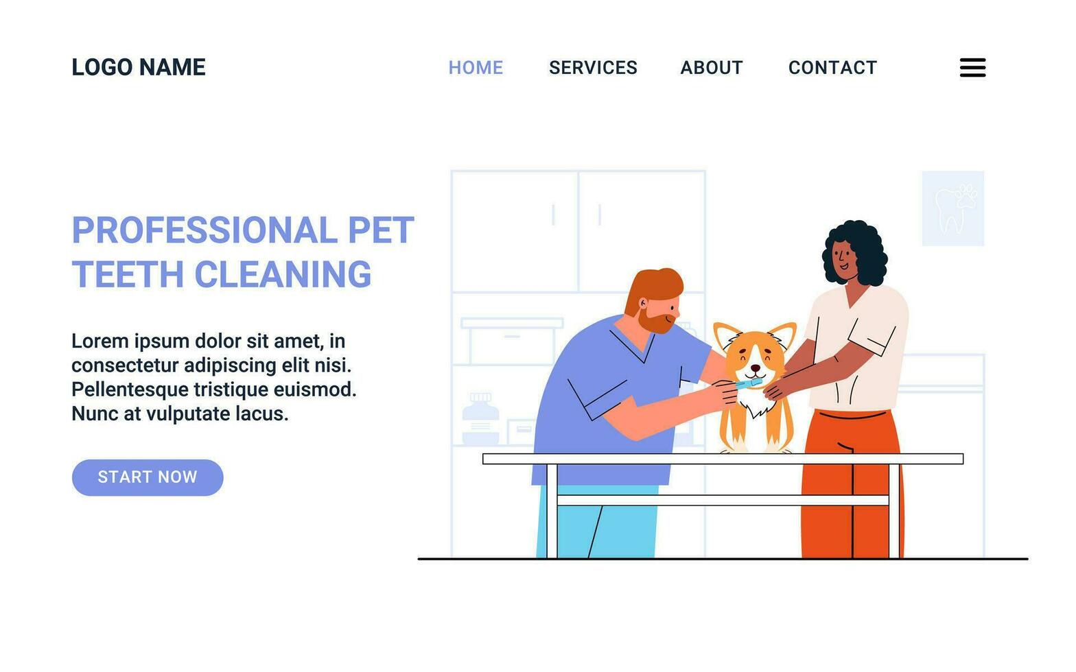 Landung Seite Vorlage Fachmann Haustier Bürste Zähne vektor