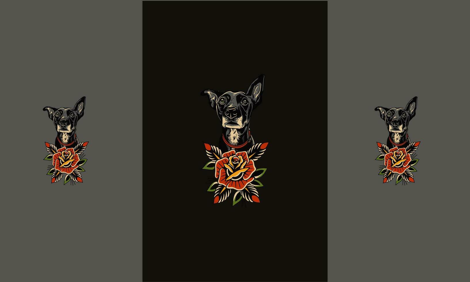 Gesicht schwarz Hund und Blumen Vektor eben Design