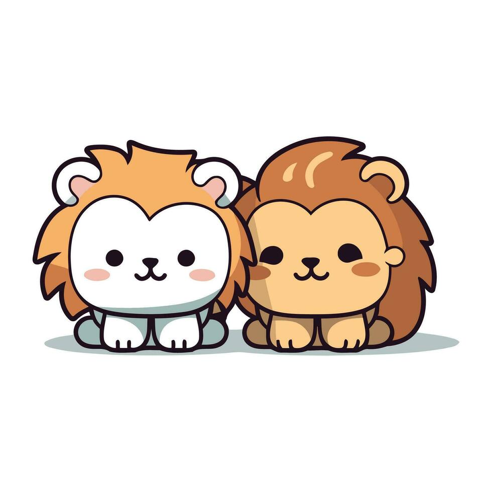 süß Löwe und Löwin Paar Tier Karikatur Vektor Illustration Grafik Design