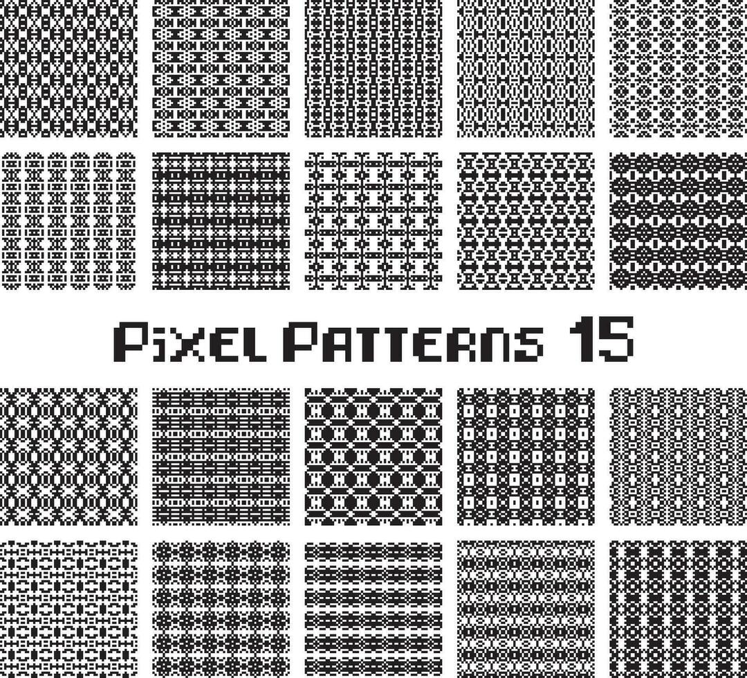 pixel mönster sömlös, svart och vit Färg. mönster uppsättning i retro design. vektor