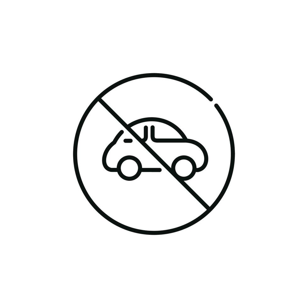 Nej bil linje ikon tecken symbol isolerat på vit bakgrund. Nej fordon tillåten linje ikon vektor