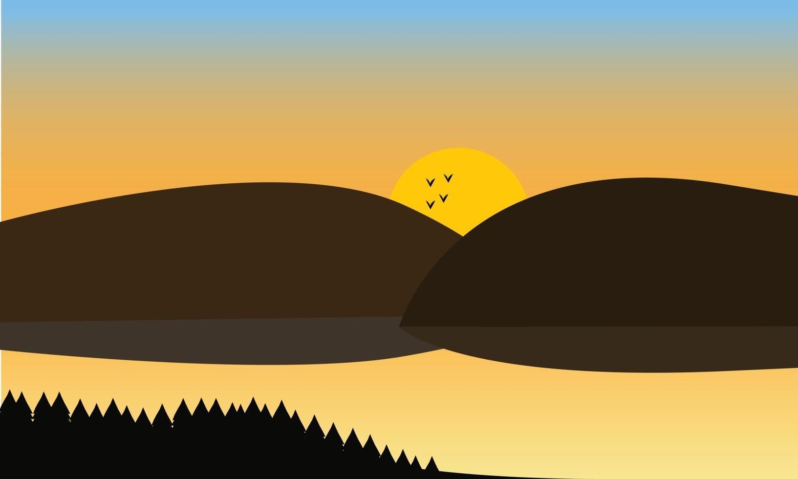 solnedgång i bergslandskapet vektor