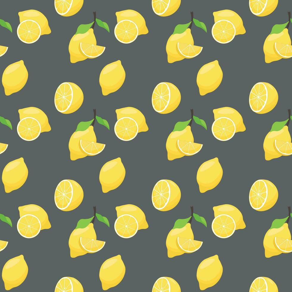 sömlös mönster med citroner och löv. kan använda sig av för banderoller, kort, tapeter, sommar färgrik bakgrund.vektor illustration vektor