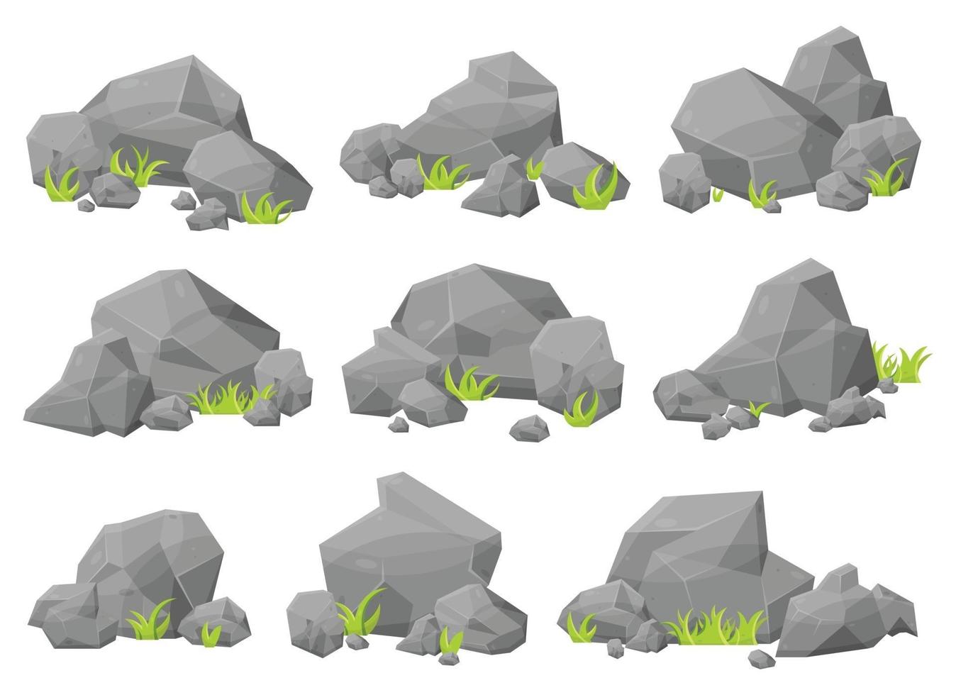 Set aus Felssteinen und Felsbrocken im Cartoon-Stil vektor