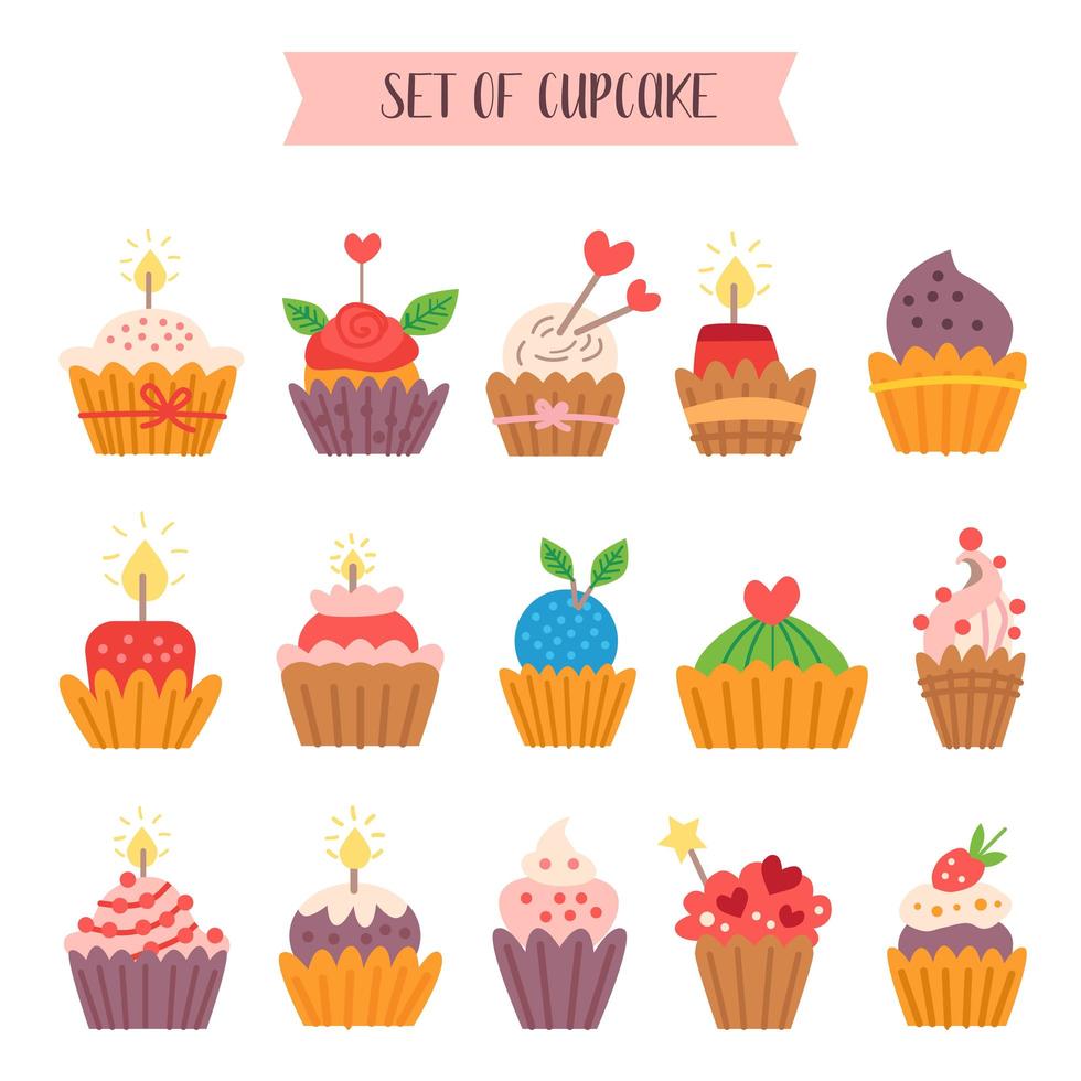 Cartoon-Stil Sammlung von süßen Cupcakes. Vektor
