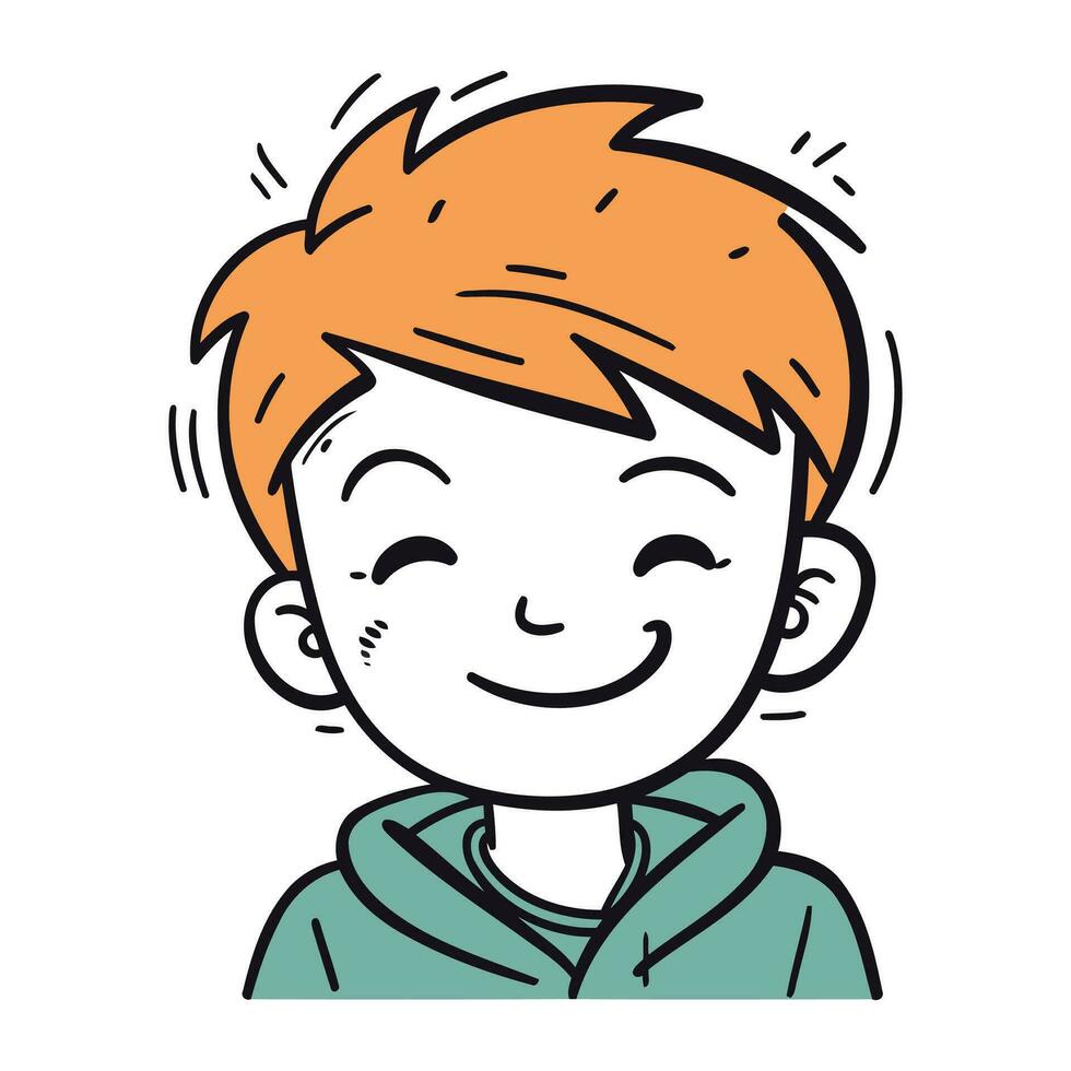 süß wenig Junge mit Orange Haar. Vektor Illustration im Gekritzel Stil