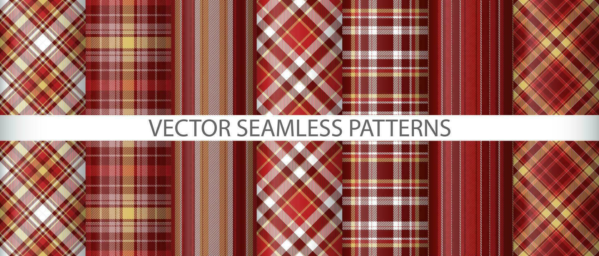 uppsättning vektor sömlös tyg. kolla upp textil- tartan. mönster textur bakgrund pläd.