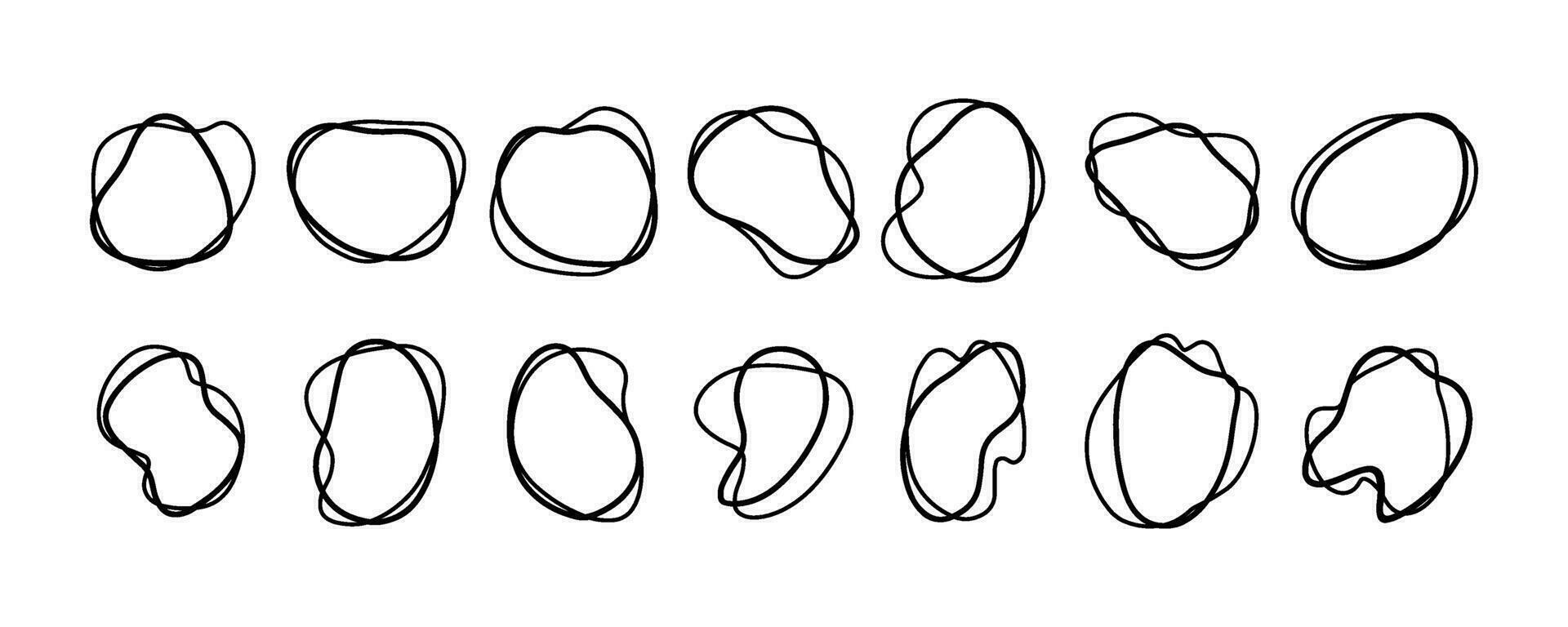 handgemalt Gliederung runden abstrakt organisch Blots von irregulär Form. Flüssigkeit Formen zum Dekorationen. Vektor Illustration.