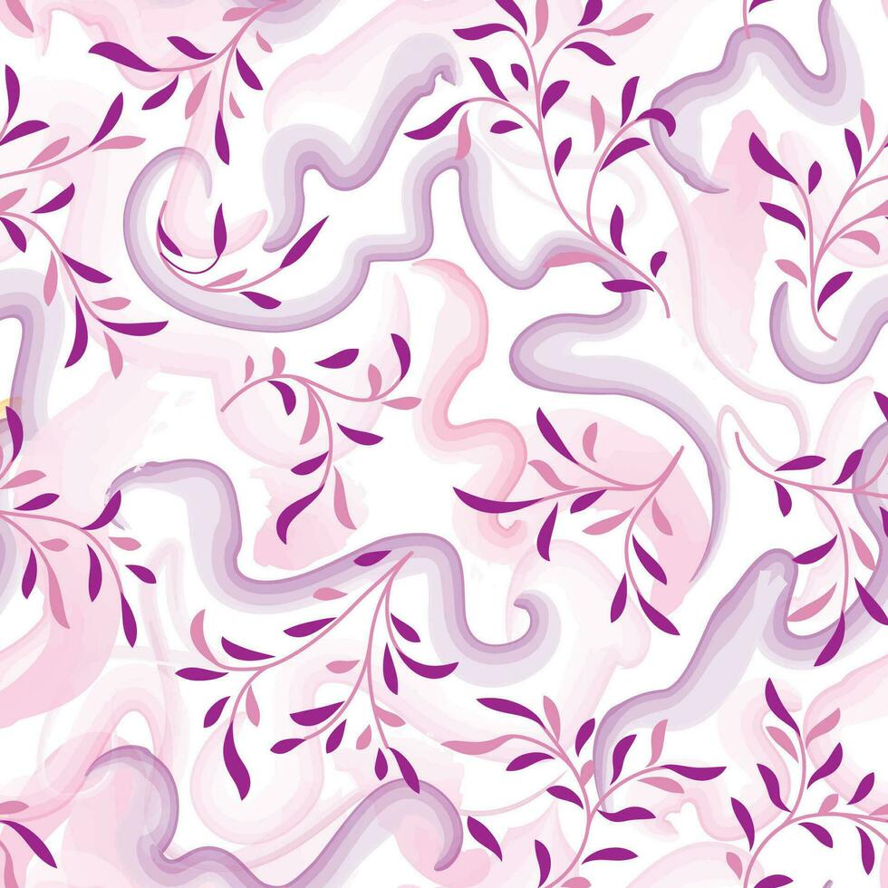 abstrakt blommig mönster med stänk och akvarell virvla runt rader. frodas sömlös textur. eleganta abstrakt vektor gren med löv sommar natur bakgrund