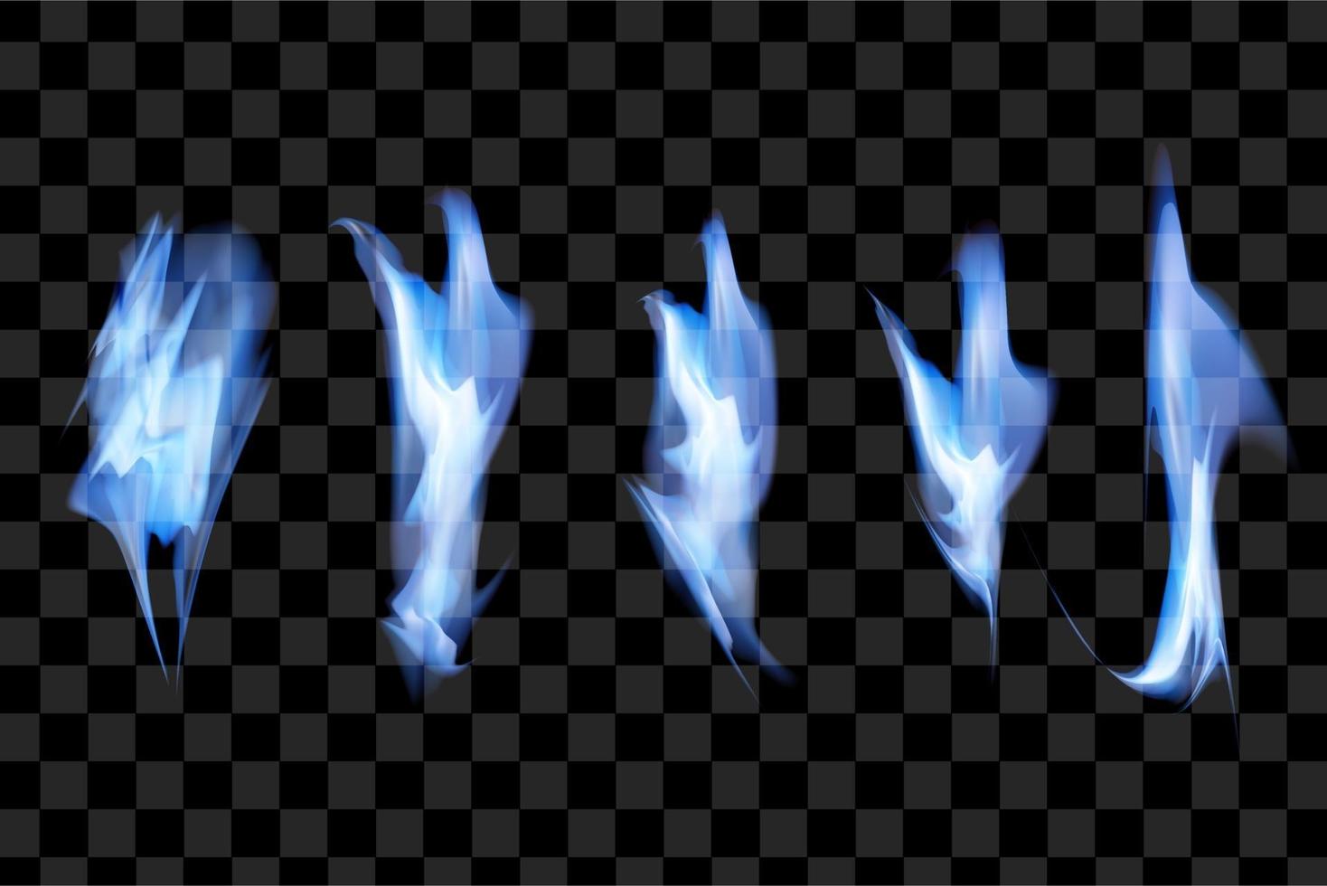 uppsättning blå eld objekt isolerade vektor illustration bränna ljus effekt
