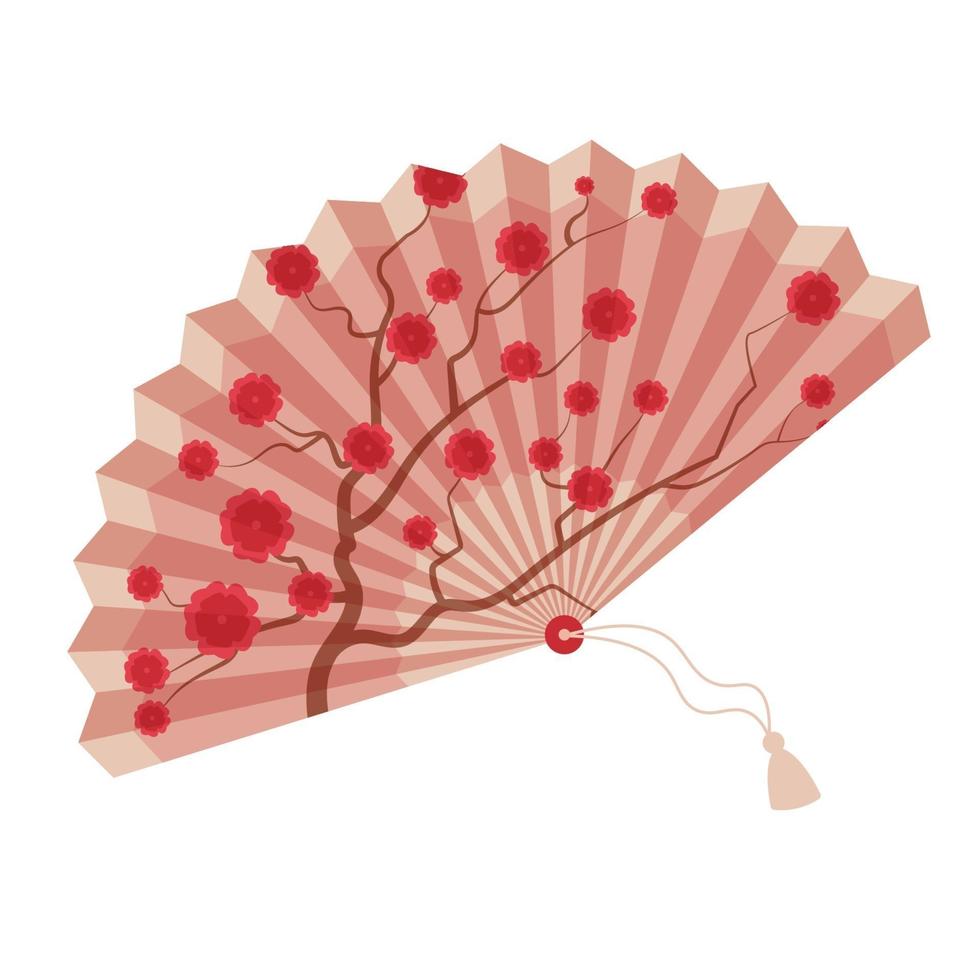 Handfächer im japanischen, chinesischen Stil. traditioneller orientalischer roter Fächer vektor