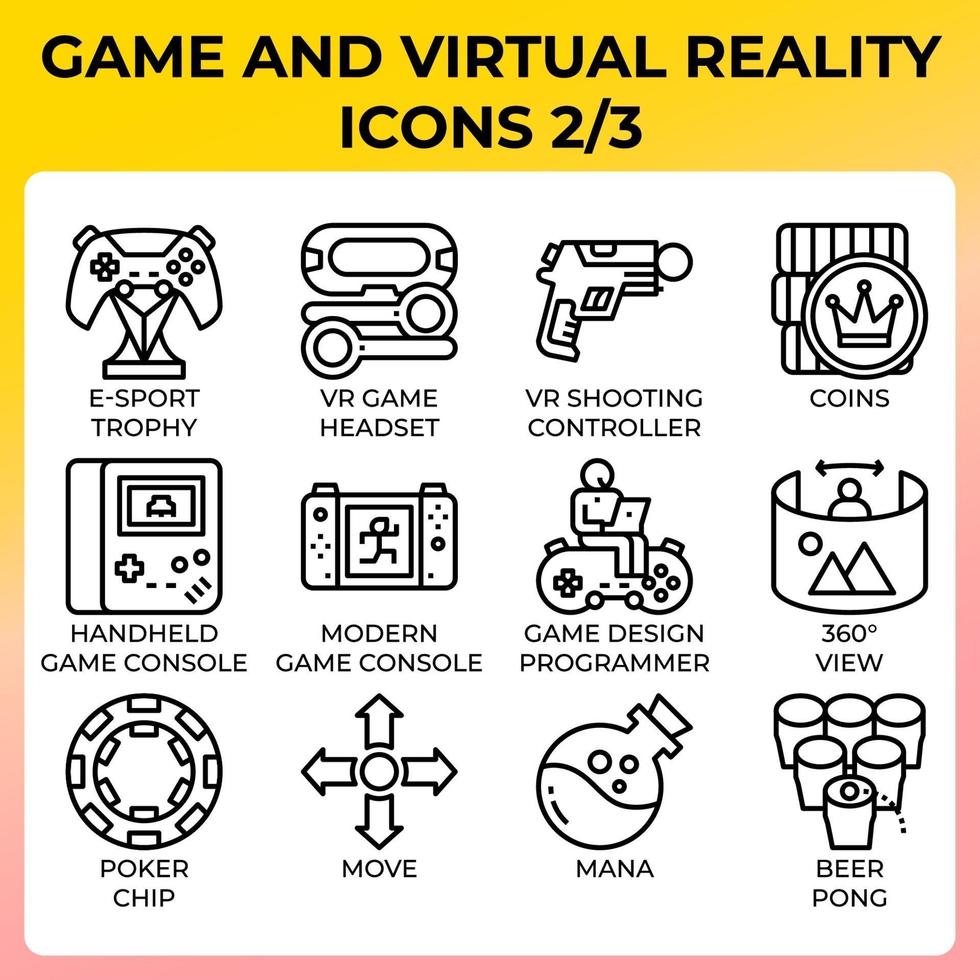 Spiel- und Virtual-Reality-Icon-Set vektor