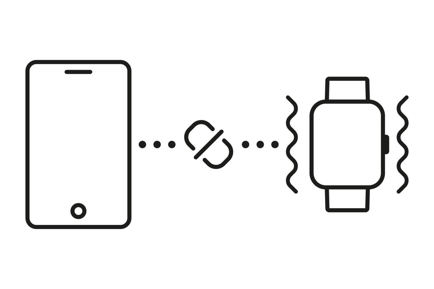 smarttelefonen kopplas bort från en smartklocka. vektor ikon illustration.
