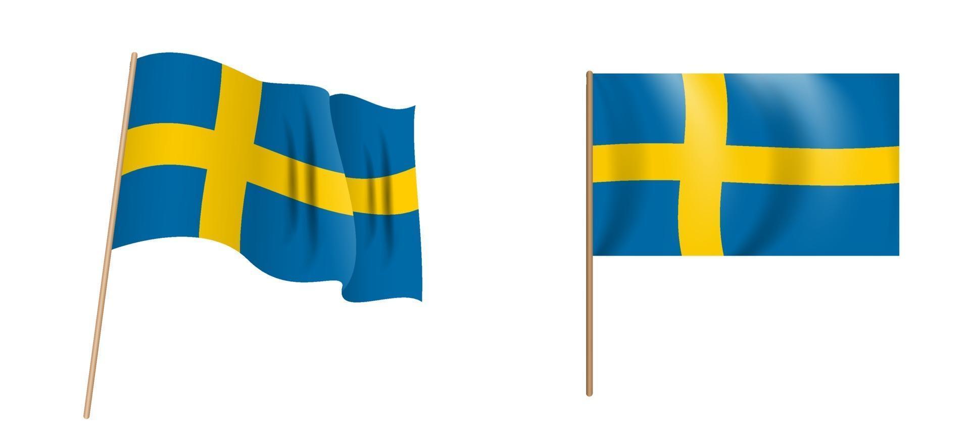 färgglada naturalistiska viftande sverige flagga. vektor illustration