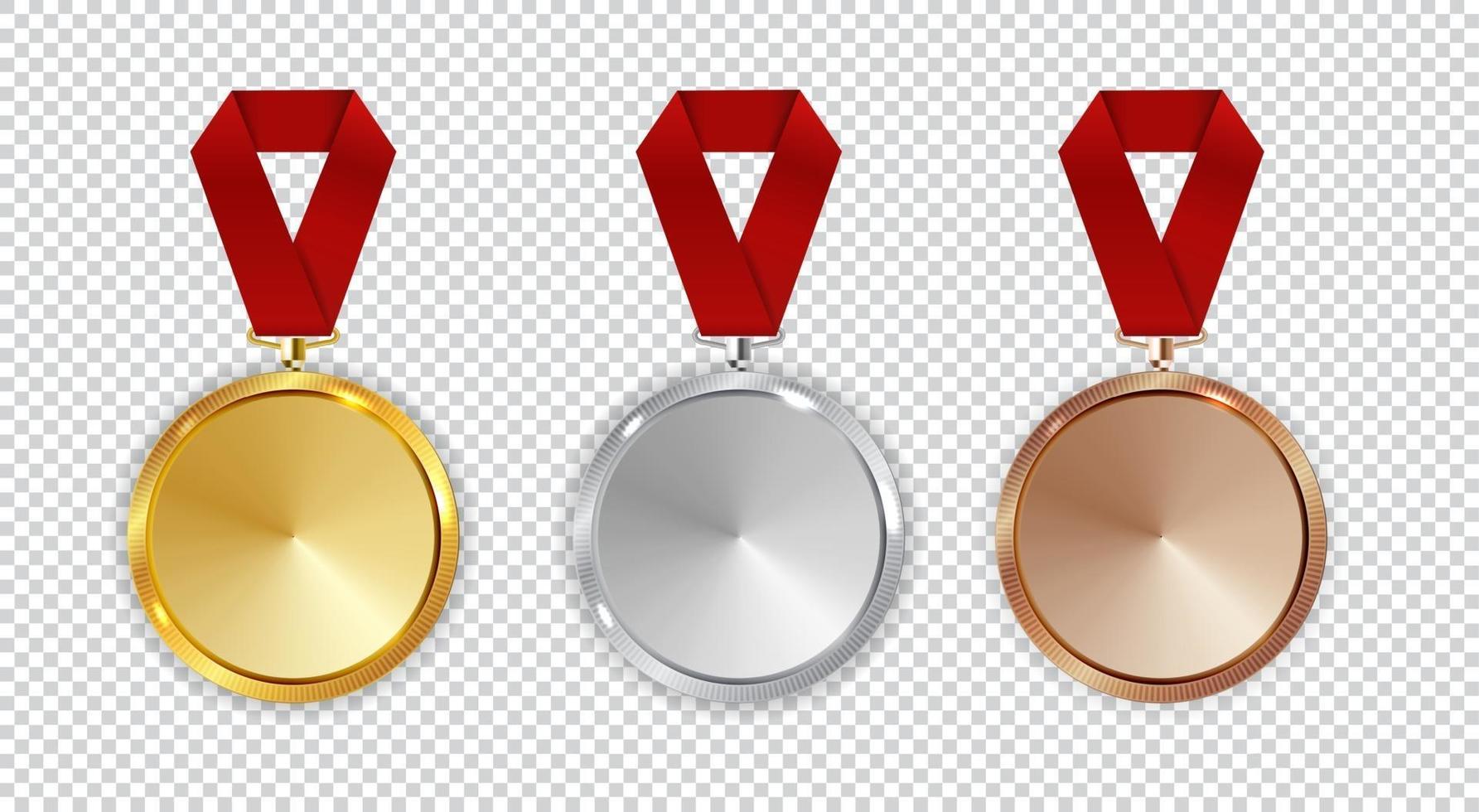Champion Gold-, Silber- und Bronzemedaillensymbol zuerst unterschreiben, vektor