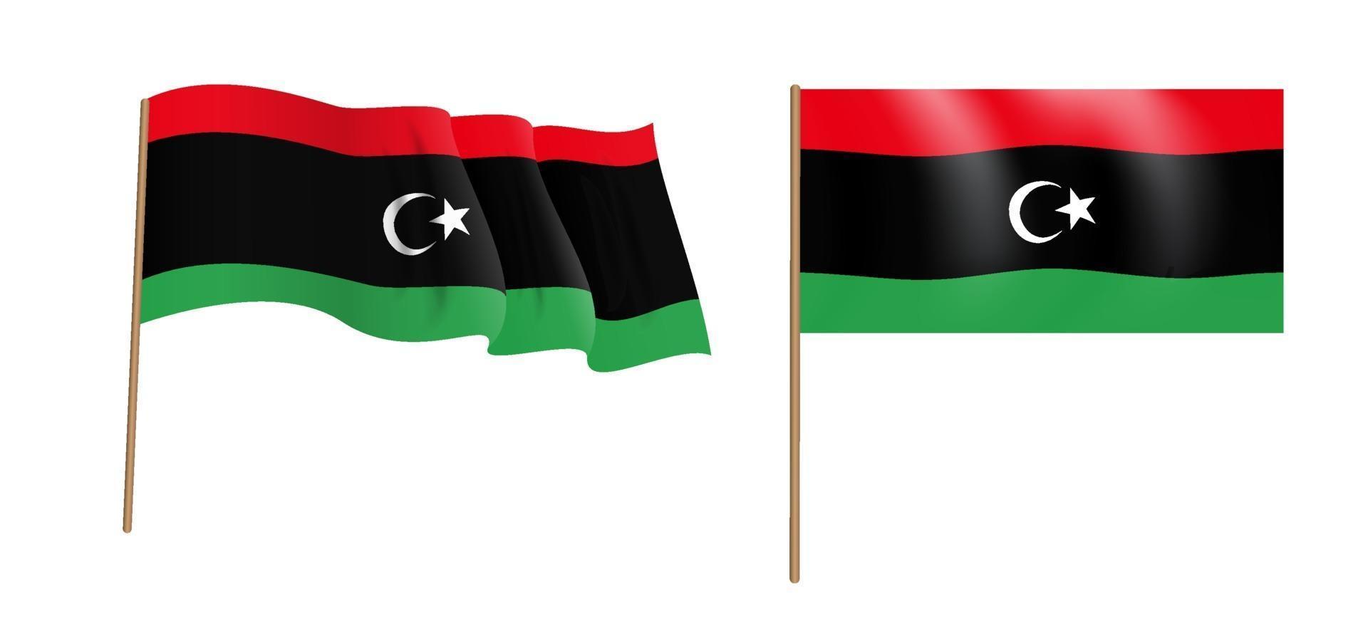 farbenfrohe naturalistische wehende Flagge des Staates Libyen. vektor