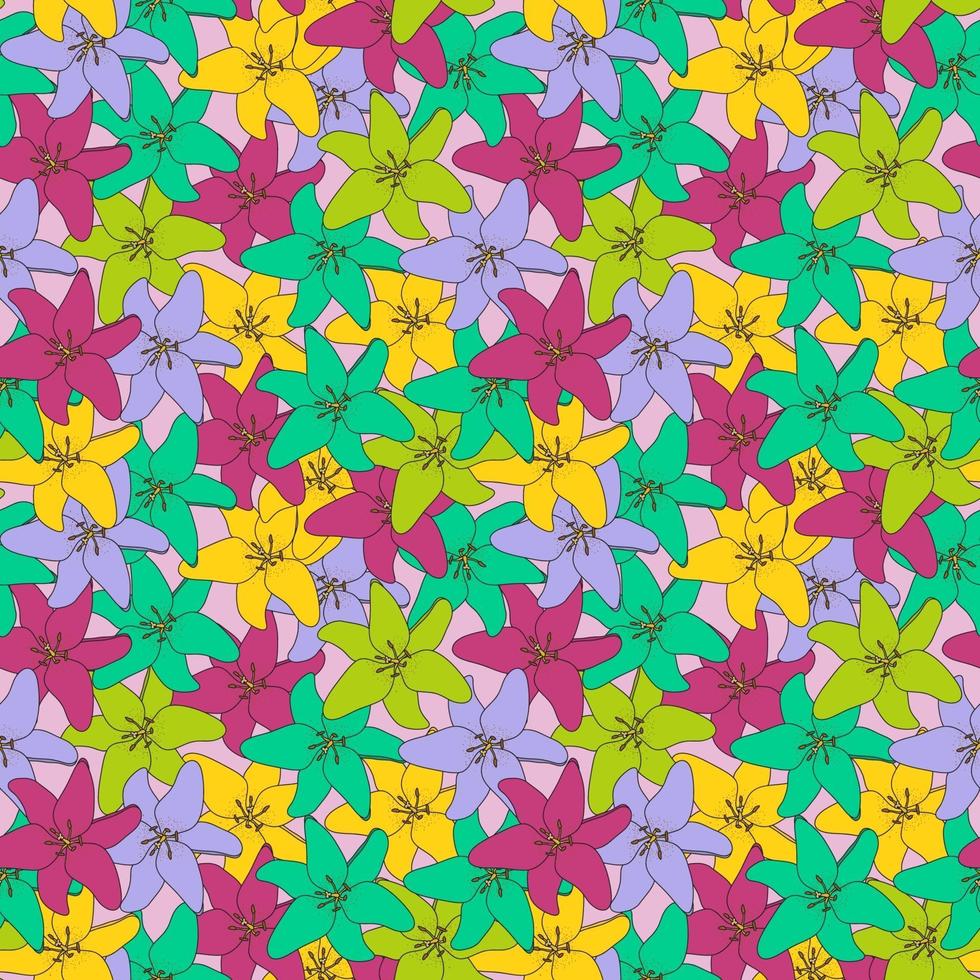 abstrakt handritad lilja blomma. färgglada sömlösa mönster vektor