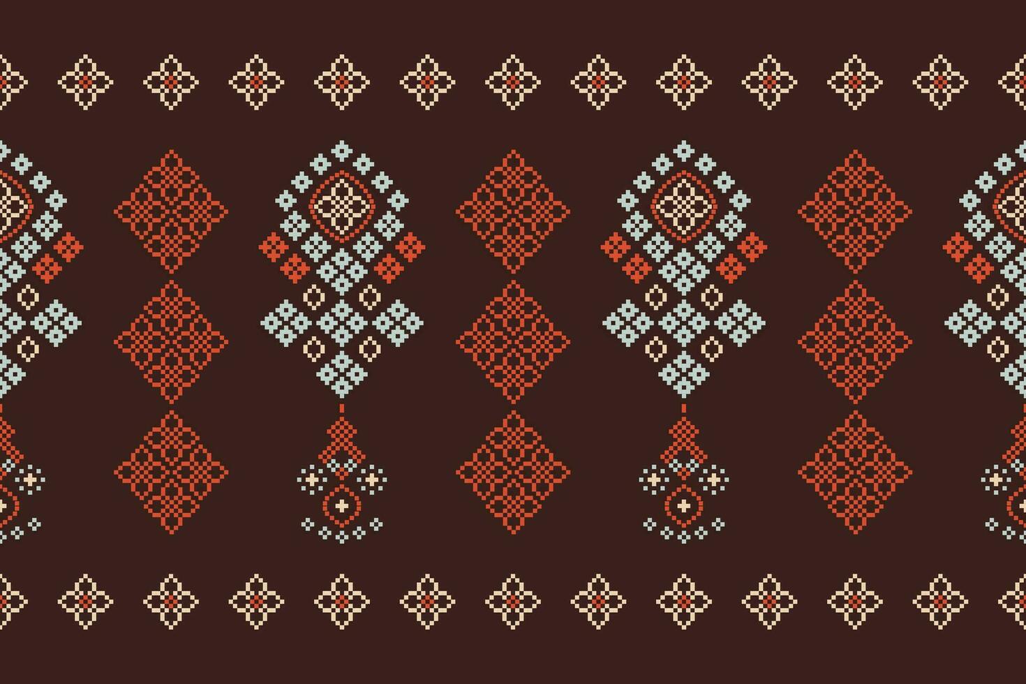 ethnisch geometrisch Stoff Muster Kreuz Stich.ikat Stickerei ethnisch orientalisch Pixel Muster braun Hintergrund. abstrakt, vektor, illustration. Textur, Kleidung, Rahmen, Dekoration, Motive, Seide Hintergrund. vektor