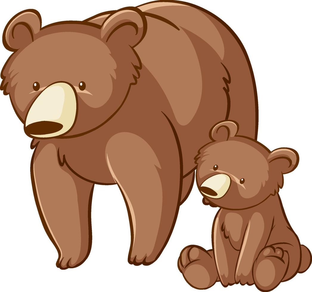 mamma och baby grizzlybjörn tecknad på vit bakgrund vektor