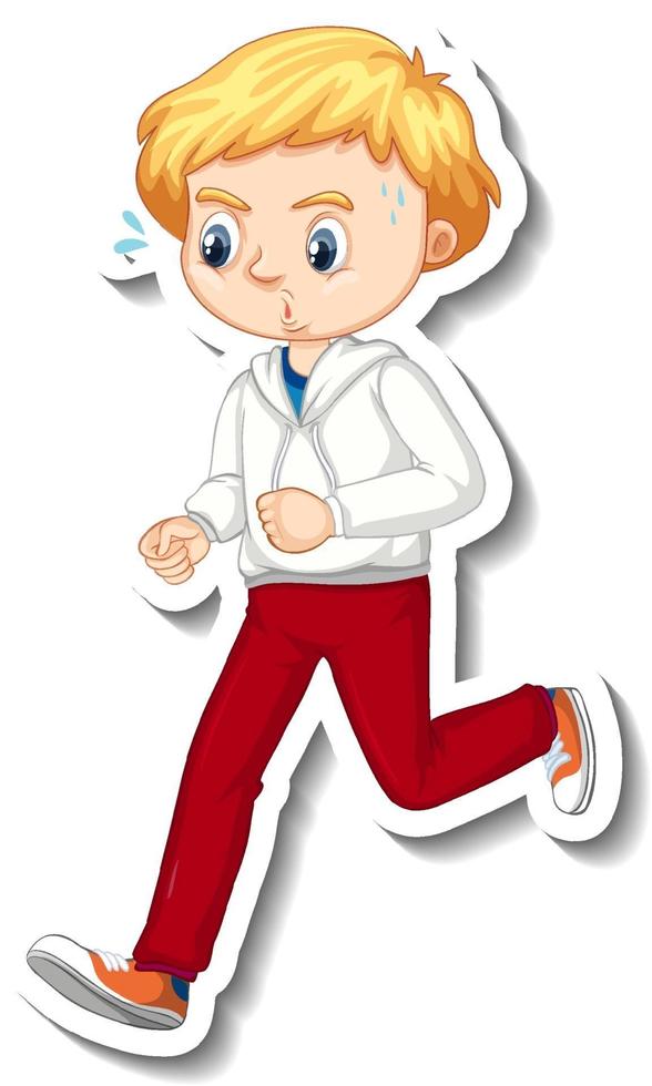 klistermärke design med en pojke jogging seriefigur vektor