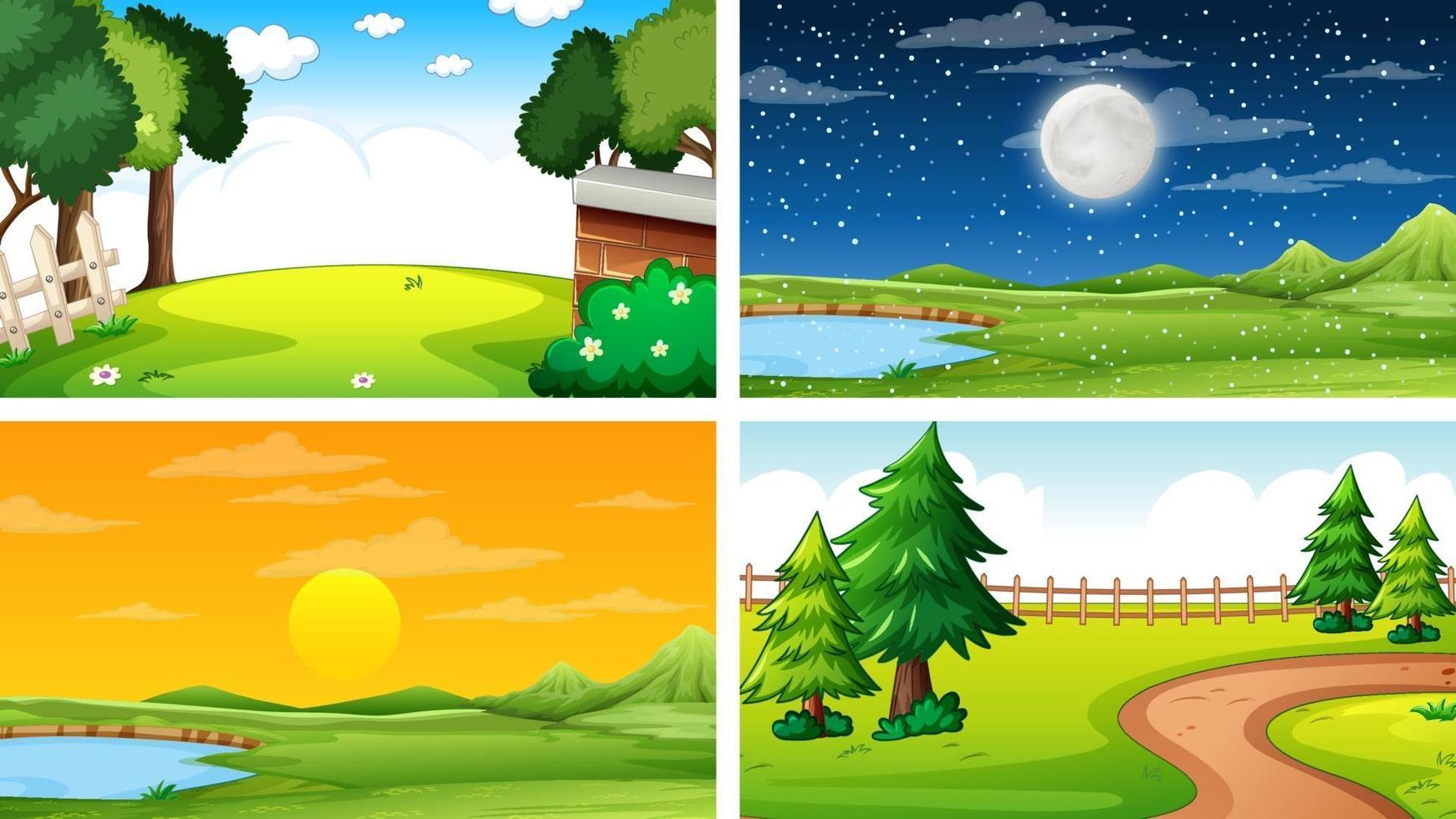fyra olika scener av naturpark och skog vektor