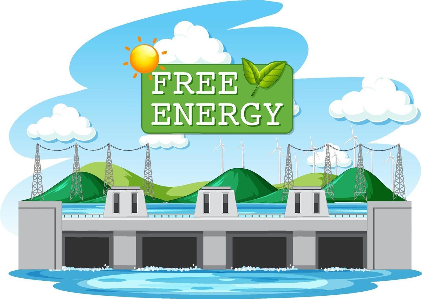 Wasserkraftwerke erzeugen Strom mit kostenlosem Energiebanner vektor