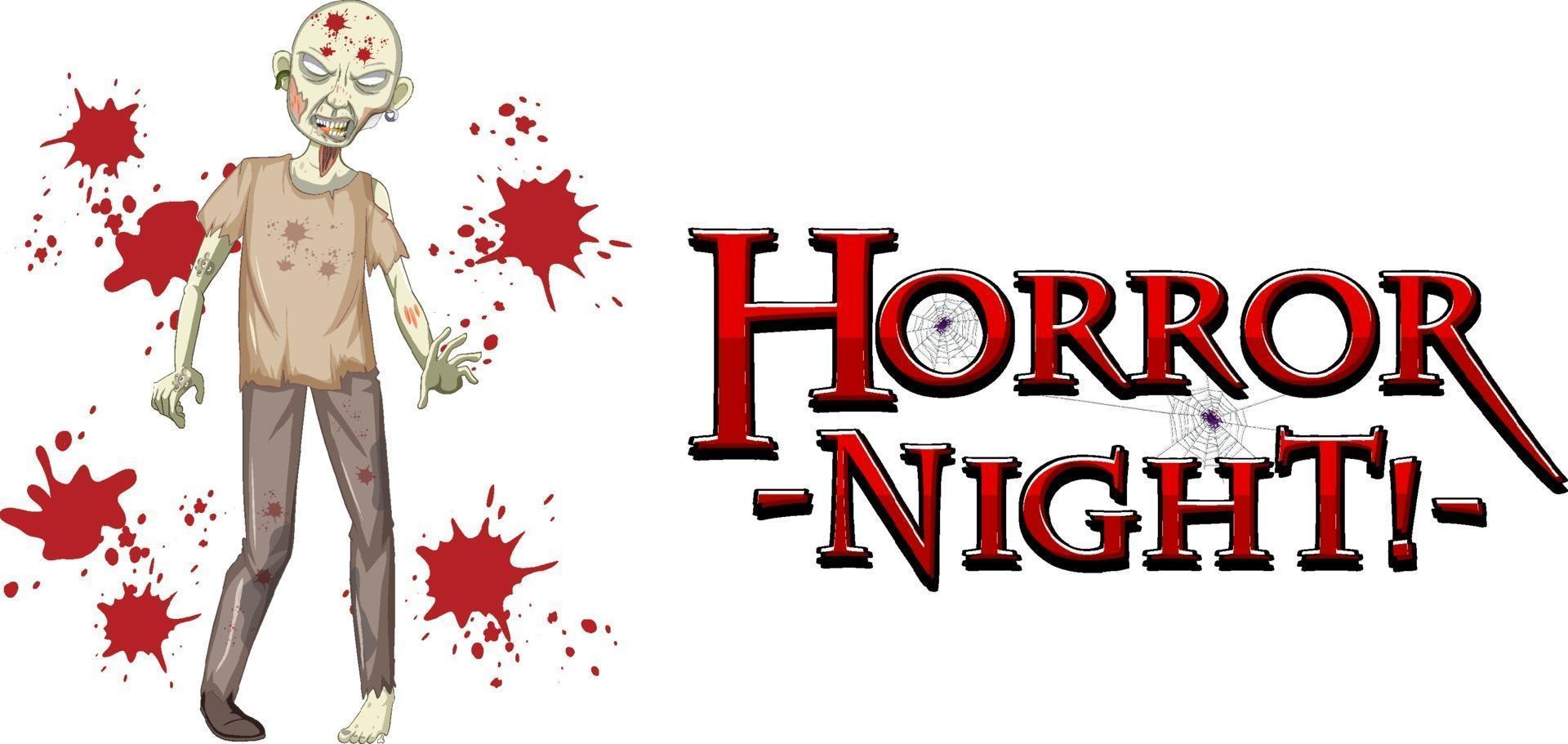 Horror-Nacht-Textdesign mit gruseligem Zombie vektor