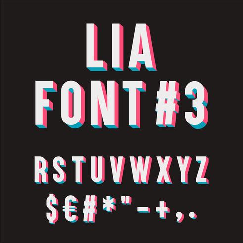 Lia Font # 3. 3D-tipografi-uppsättning. vektor